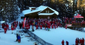 Santas ski at Crested Butte, Guiness record Santas, santa suit